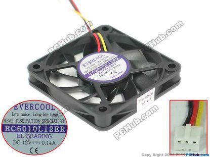 Picture of EverCool EC6010L12ER  Server - Square Fan 12V0.14A, sq60x60x10mm, 3W