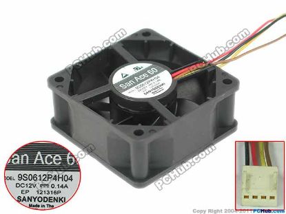 Picture of Sanyo Denki 9S0612P4H04 Server - Square Fan sq60x60x25mm, 4-wire, 12V 0.14A