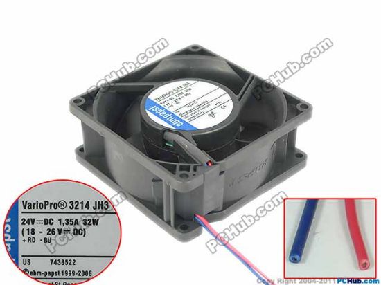 Picture of ebm-papst 3214 JH3 Server - Square Fan sq90x90x38mm, 2-wire, 24V 32W