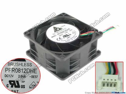Picture of Delta Electronics PFR0812DHE Server - Square Fan BE57, sq80x80x38mm, 4-wire, 12V 2.54A