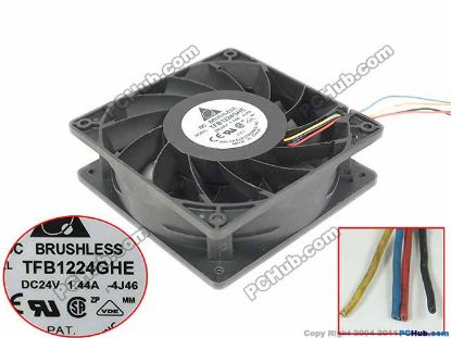 Picture of Delta Electronics TFB1224GHE Server - Square Fan DC 24V 1.44A, 120x120x38mm, 4J46, 4-Wire