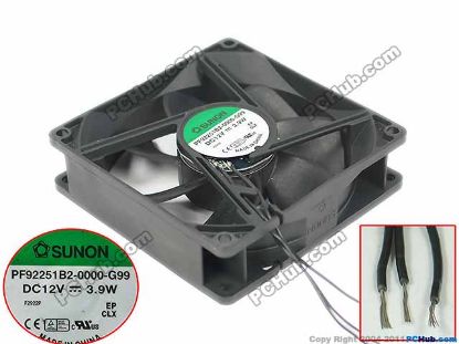 Picture of SUNON PF92251B2-0000-G99 Server - Square Fan , sq92x92x25mm, 3-wire, DC 12V 3.9W