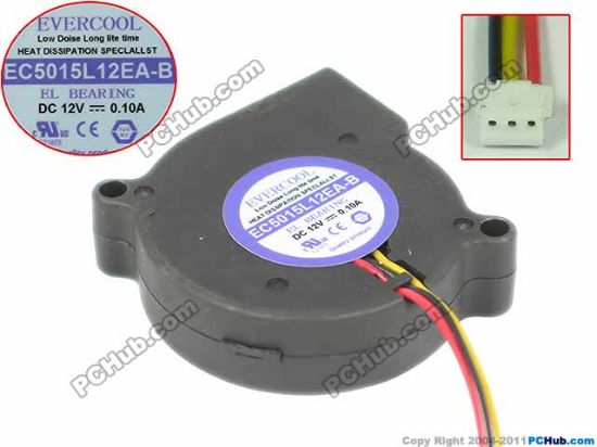 Picture of EverCool EC5015L12EA-B Server - Blower Fan DC12V 0.10A, 50x50x15mm