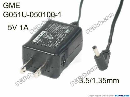 Picture of GME G051U-050100-1 AC Adapter 5V-12V 5V 1A, Barrel 3.5/1.35mm, US 2-Pin Plug