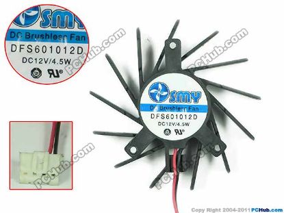 Picture of SMY DFS601012D Server - Frameless / GPU Fan 12V 4.5W, W100x2x4, D55xC35x35x27, Black, Blower