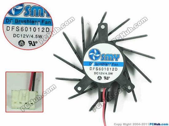 Picture of SMY DFS601012D Server - Frameless / GPU Fan 12V 4.5W, W100x2x4, D55xC35x35x27, Black, Blower