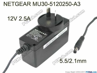 Picture of NETGEAR MU30-5120250-A3 AC Adapter 5V-12V 12V 2.5A, barrel 5.5/2.1mm, AU 2-Pin Plug