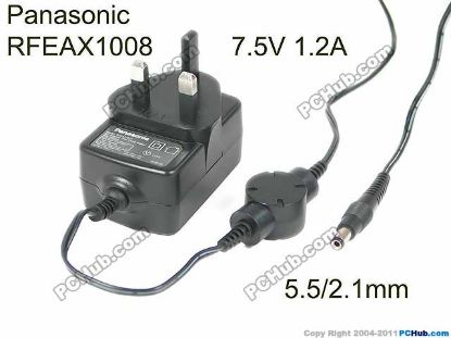 Picture of Panasonic RFEAX1008 AC Adapter 5V-12V 7.5V 1.2A, Barrel 5.5/2.1mm, UK 3-Pin Plug