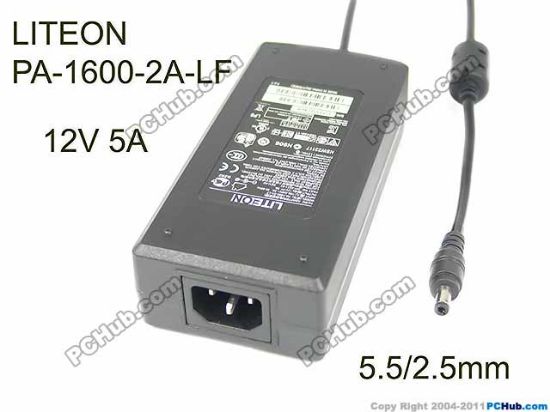 Picture of LITE-ON PA-1600-2A-LF AC Adapter- Laptop 12V 5A, Barrel 5.5/2.5mm, IEC C14, New