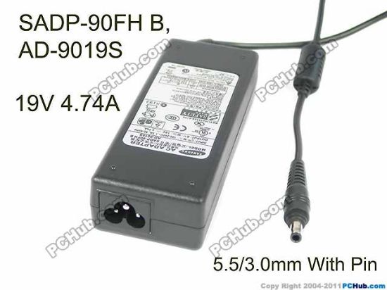 Picture of Samsung Laptop P40 AC Adapter - NEW Original 19V 4.74A, 5.5/3.0mm With Pin, 3-Prong, New