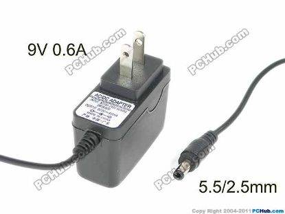 Picture of UPH Other Brand AC Adapter 5V-12V 9V 0.6A, Baarel 5.5/2.5mm, US 2-Pin Plug