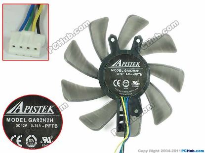 Picture of APISTEK / Rotek GA92H2H Server - Frameless / GPU Fan GA92H2H, -PFTB, 150mm, 4-Wire 4-Pin Connector