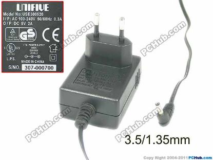 Picture of Other Brands UNIFIVE AC Adapter 5V-12V 5V 2A, Barrel 3.5/1.35mm, EU 2-Pin Plug