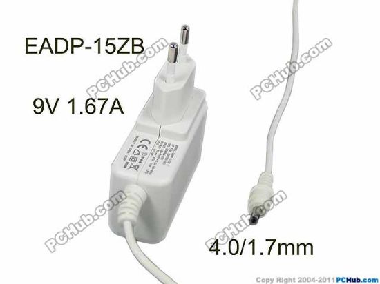 Picture of Delta Electronics EADP-15ZB AC Adapter 5V-12V 9V1.67A, 4.0/1.7mm, EU 2-Pin Plug