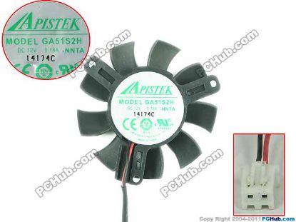 Picture of APISTEK / Rotek GA51S2H Server - Frameless / GPU Fan NNTA, 12V 0.18A, W100x2x2, D45xC39, Black