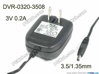 Picture of DVE DVR-0320-3508 AC Adapter 5V-12V 3V 0.2A, 3.5/1.35mm, US 2P Plug, New
