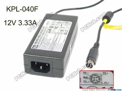 Picture of CWT / Channel Well Technology KPL-040F AC Adapter 5V-12V 12V 3.33A, 4P P1&P4=V+, C14, New