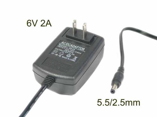 Picture of PCH OEM Power AC Adapter - Compatible WY-0623, 6V 2A, 5.5/2.5mm, US 2-Pin, New