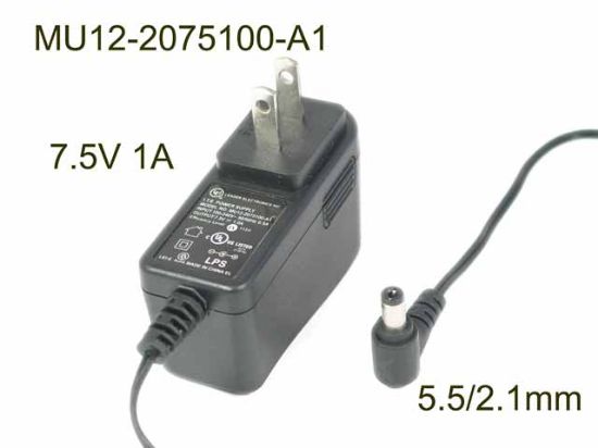 Picture of LEI / Leader MU12-2075100-A1 AC Adapter - NEW Original 7.5V 1A, 5.5/2.1mm, US 2-Pin , New