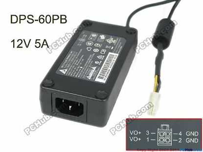 Picture of Delta Electronics DPS-60PB C AC Adapter- Laptop 12V 5A, 4-Hole, IEC C14, Input Current AC 110V-220V