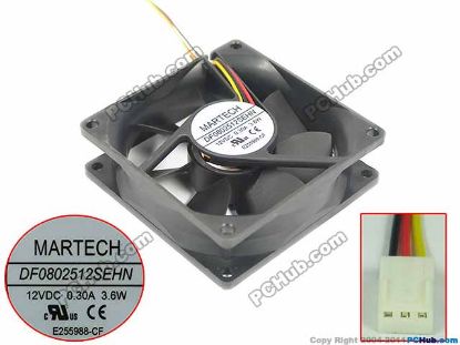Picture of MARTECH DF0802512SEHN Server - Square Fan sq80x80x25mm, 3-wire, 12V 0.30A