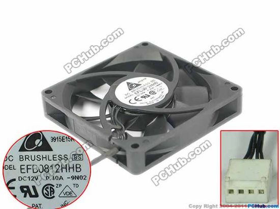 Picture of Delta Electronics EFB0812HHB Server - Square Fan -9N02, sq80x80x15, w90x4x4, 12V 0.4A
