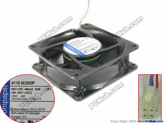 Picture of ebm-papst 4118 N/2H3P Server - Square Fan 4118N/2H3P, sq120x120x38, w120x4x4, 48V 22W