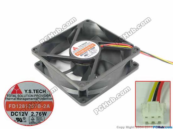 Picture of Y.S TECH FD1281257B-2A Server - Square Fan sq80x80x25, w25x3x3, 12V 2.76W