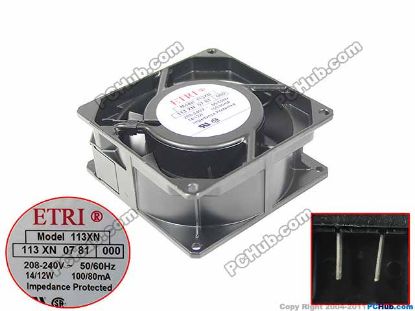 Picture of ETRI 113 XN Server - Square Fan 113XN, sq92x92x38, 2pin, 240V 100mA