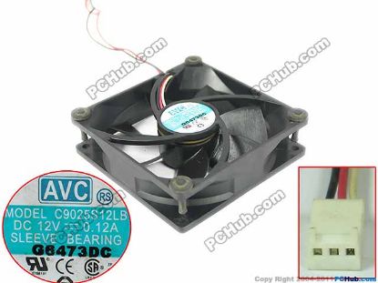 Picture of AVC C9025S12LB Server - Square Fan sq90x90x25, 3-wire, 12V 0.12A