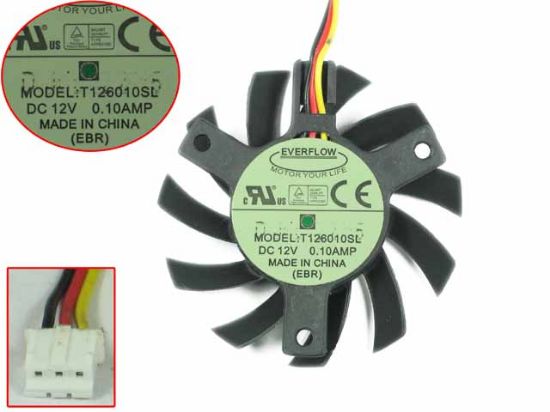Picture of Everflow T126010SL Server - Frameless / GPU Fan 12V 0.10A, W80x3x3, Black