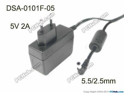 Picture of DVE DSA-0101F-05 AC Adapter 5V-12V 5V 2A, Barrel 5.5/2.5mm, EU 2-Pin Plug