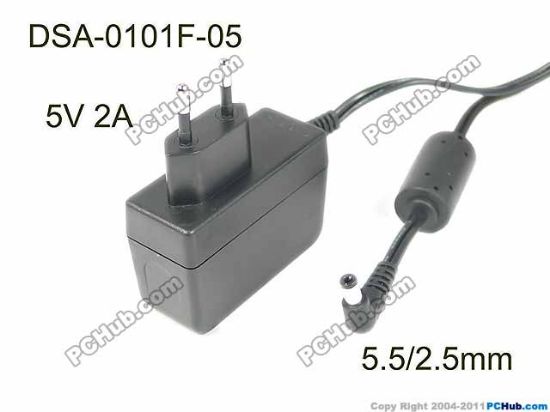 Picture of DVE DSA-0101F-05 AC Adapter 5V-12V 5V 2A, Barrel 5.5/2.5mm, EU 2-Pin Plug