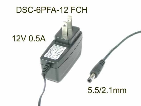 Picture of DVE DSC-6PFA-12 AC Adapter - NEW Original 12V 0.5A, 5.5/2.1mm, US 2-Pin