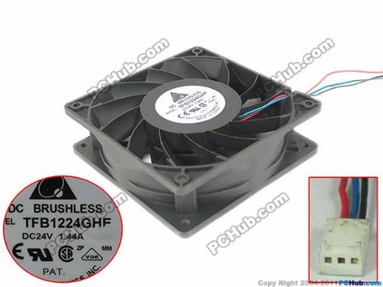 Picture of Delta Electronics TFB1224GHE Server - Square Fan TFB1224GHE, DC 24V 1.44A, 120x120x38mm