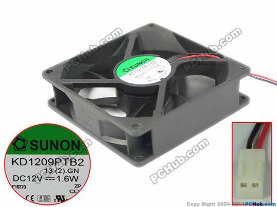 Picture of SUNON KD1209PTB2 Server - Square Fan 13.(2).GN, sq92x92x25mm, 2-wire, DC 12V 1.6W