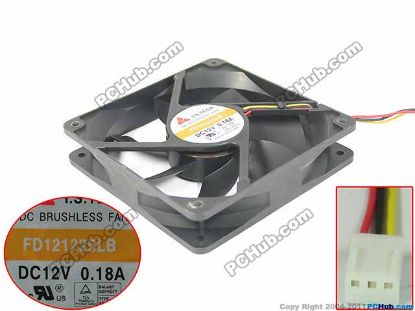 Picture of Y.S TECH FD121225LB Server - Square Fan , sq120x120x25mm, w80x3x3, DC 12V 0.18A