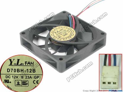 Picture of Y.L FAN / Yate Loon D70BH-12B Server - Square Fan SF70x70x15, w3, 12V 0.23A
