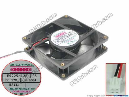Picture of MECHATRONICS E9225H12B Server - Square Fan FS, 12V0.36A, sq90x90x25mm, 100x2Wx2P