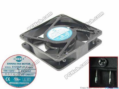 Picture of SINWAN S125AP-11-1Ball Server - Square Fan 120V13W, Alum, sq120x120x25mm, Insertion