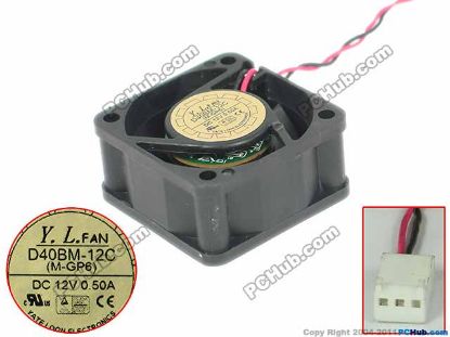 Picture of Y.L FAN / Yate Loon D40BM-12C Server - Square Fan (M-GP6), sq40x40x20mm, w80x2x3, DC 12V 0.50A