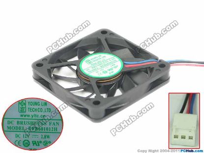 Picture of Young Lin DFB601012H Server - Square Fan 12V2.80W, sq60x60x10mm, 100x3Wx3P