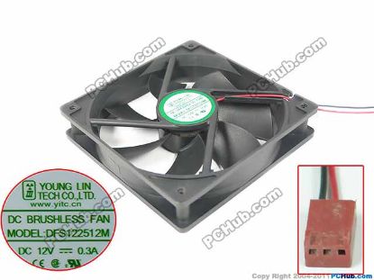 Picture of Young Lin DFS122512M Server - Square Fan sq120x120x25mm, w120x2x3, DC 12V 0.3A