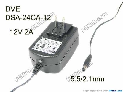 Picture of DVE DSA-24CA-12 AC Adapter 5V-12V 12V 2A, 5.5/2.1mm, US 2P Plug, New