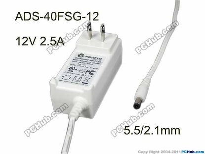 Picture of HOIOTO ADS-40FSG-12 AC Adapter 5V-12V 12V 2.5A, 5.5/2.1mm, US 2P Plug, New