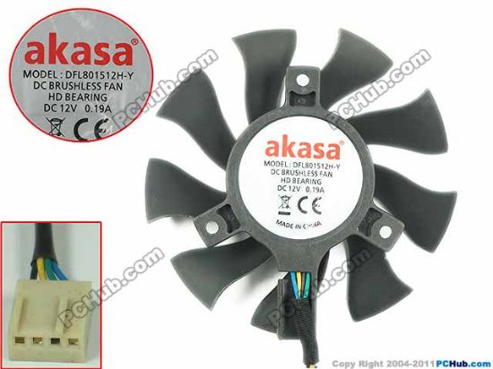 Picture of akasa DFL801512H-Y Server - Frameless / GPU Fan 12V 0.19A, W100x4x4, Black