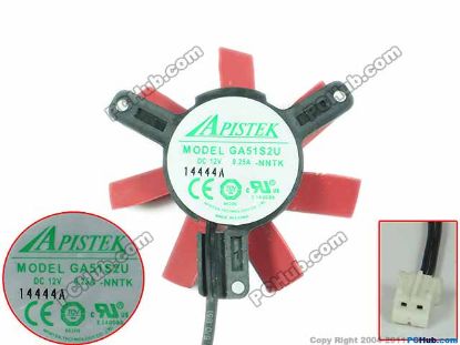 Picture of APISTEK / Rotek GA51S2U Server - Frameless / GPU Fan NNTK, 12V 0.25A, W70x2x2, D27D45xC39, Black