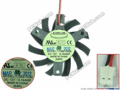 Picture of Everflow T126010SM Server - Frameless / GPU Fan T126010SM, 12V 0.14A, 55 mm Dia. 39mm c.t.c