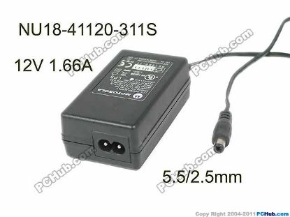 Picture of Motorola NU18-4120166-I3 AC Adapter 5V-12V 12V 1.66A, Barrel 5.5/2.1mm, 2-Prong