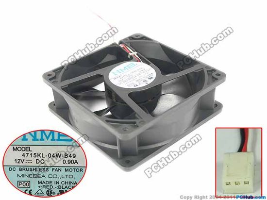 Picture of NMB-MAT / Minebea 4715KL-04W-B49 Server - Square Fan P00, sq120x120x38, w125x3, 12V 0.9A